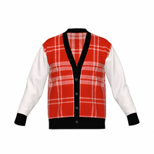 Load image into Gallery viewer, Silver Fox Luxury Cardigan in English Plaid - Bleach, Black & Chili