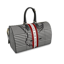 Load image into Gallery viewer, Silver Fox Luxury "Weekender" Leather Duffle Bag in Houndstooth