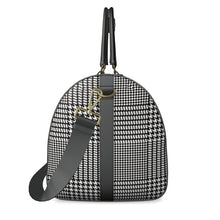 Load image into Gallery viewer, Silver Fox Luxury "Weekender" Leather Duffle Bag in Houndstooth