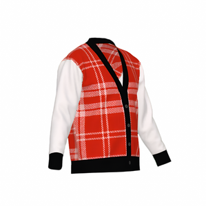 Silver Fox Luxury Cardigan in English Plaid - Bleach, Black & Chili