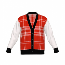 Load image into Gallery viewer, Silver Fox Luxury Cardigan in English Plaid - Bleach, Black &amp; Chili