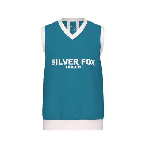 Silver Fox Luxury Sweater Vest in Cyan