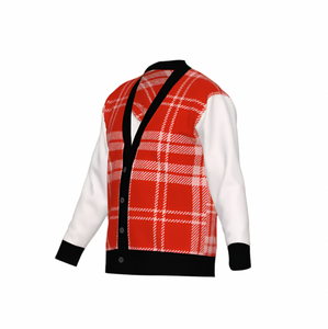 Silver Fox Luxury Cardigan in English Plaid - Bleach, Black & Chili