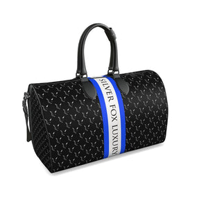 Silver Fox Luxury Blue Logo Stripe Leather Duffle Bag