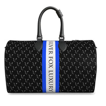 Load image into Gallery viewer, Silver Fox Luxury Blue Logo Stripe Leather Duffle Bag