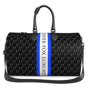 Silver Fox Luxury Blue Logo Stripe Leather Duffle Bag