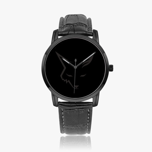 Silver Fox Luxury Classic Leather Quartz Watch - Black-on-Black Collection